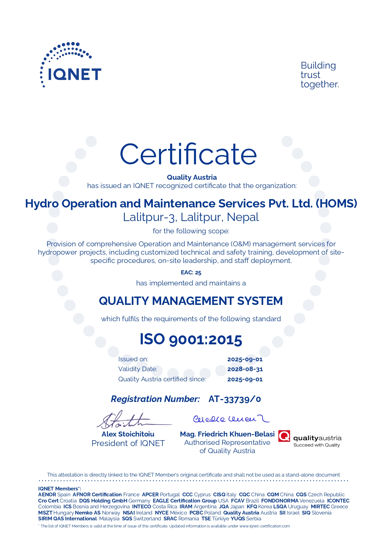 ISO 9001:2015 Certified (IQNET)